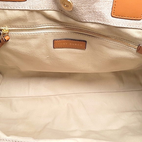 Tory Burch Embroidered Logo Broen Canvas & Leather Ella Tote Bag W/COA - Picture 9 of 14